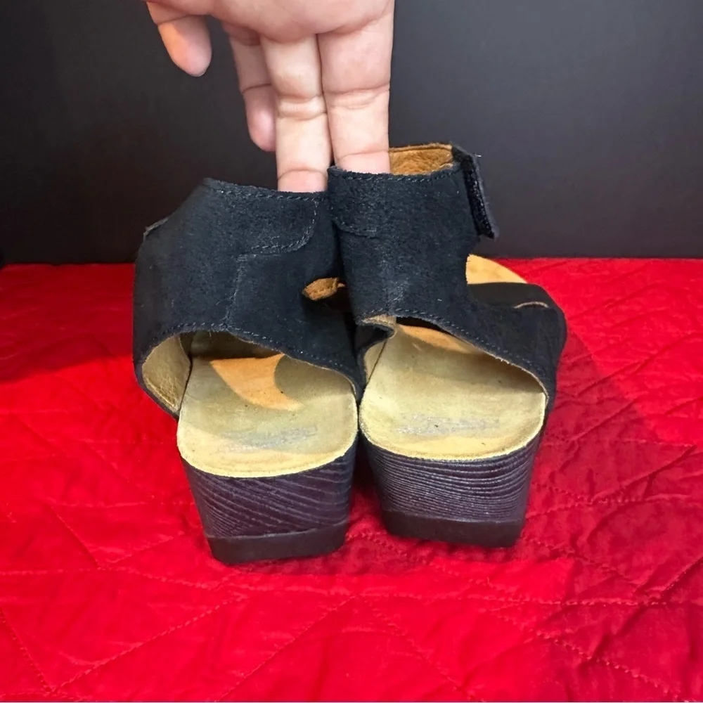Dansko Black Suede Taylin Open-Toe Wedge Sandal